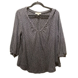 Anthropologie Eri + Ali Top Medium Gloria Waffle Knit V-Neck 3/4 Sleeve Gray